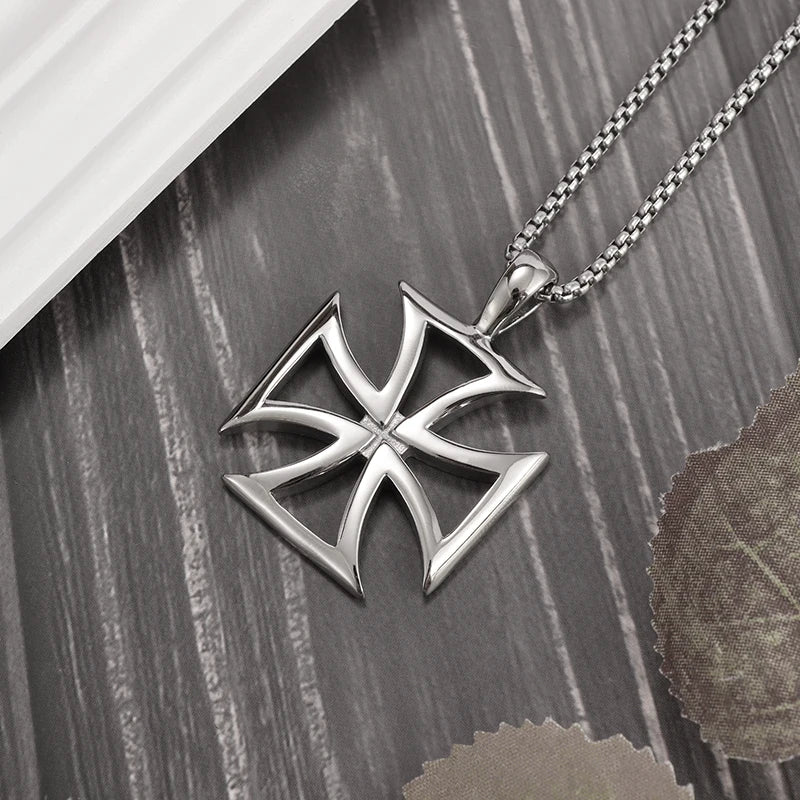 Classic Templar Cross Pendant Necklace for Men Women Vintage Crusader Paladin Spiritual Lord's Prayer Necklace