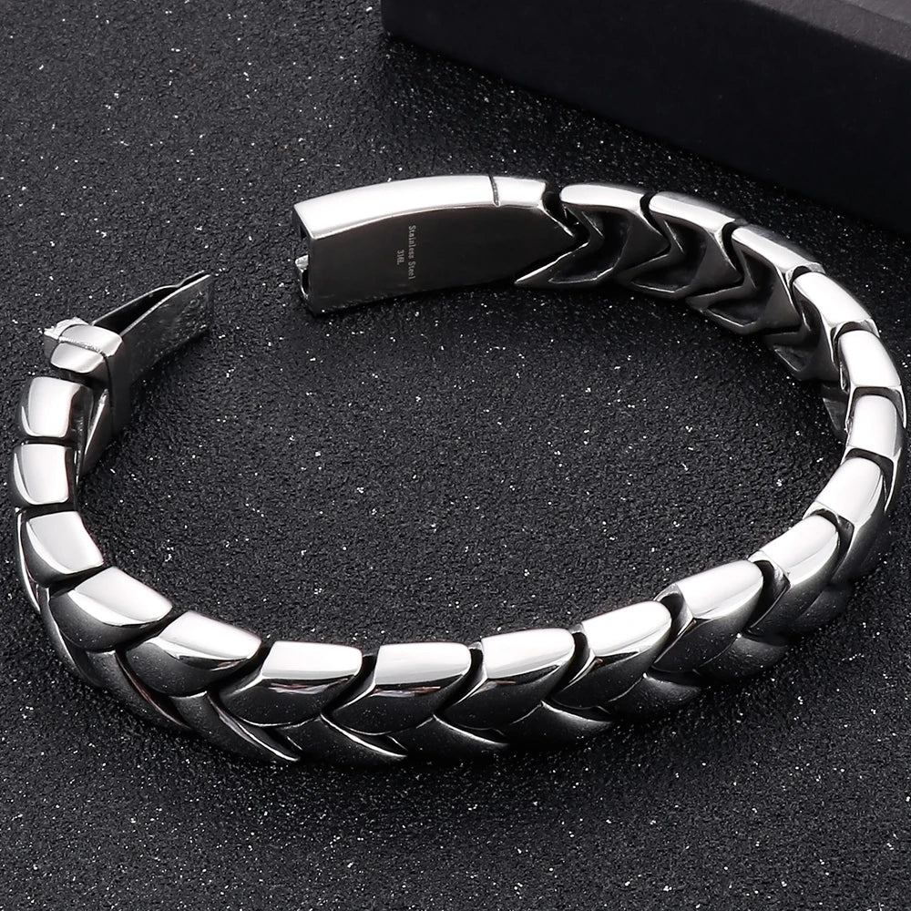 High Polished Stainless Steel Bracelet for Man 11MM Link Chain Men's Wrist Hand Jewelry Engraved Birthday Gifts for
