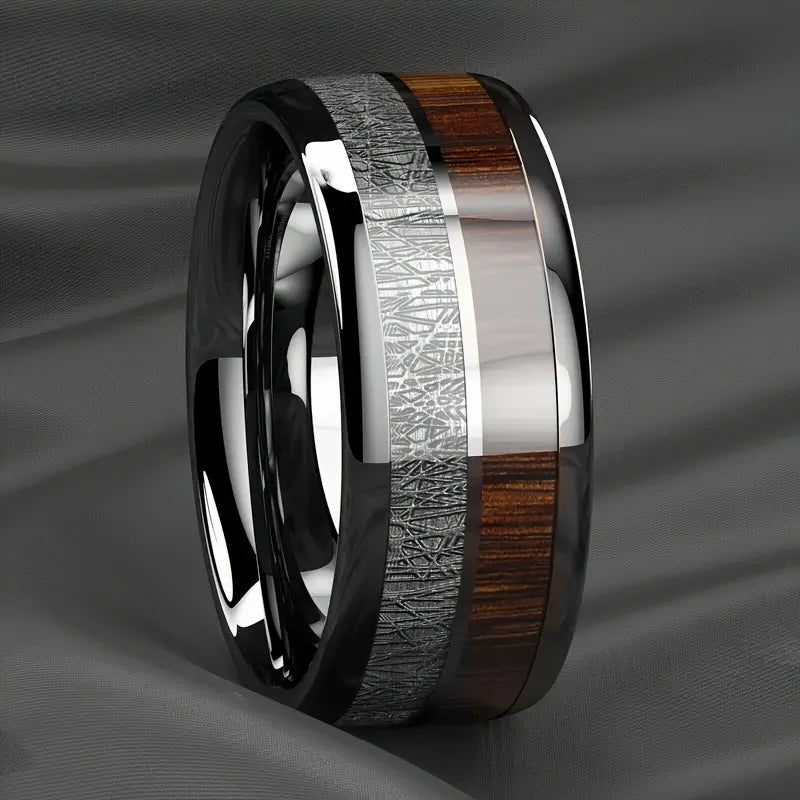 Blue Abalone Shell Inlay Rings for Men, Fashion 8mm Black Brushed Men Stainless Steel Rings, Wedding Band Jewelry Gift