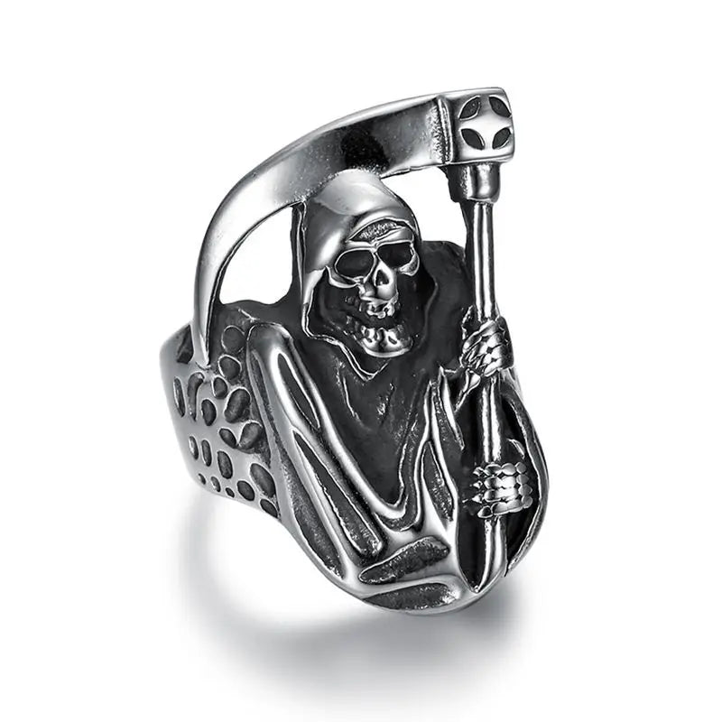 Hip hop Death Skull Biker Ring Stainless Steel Jewelry High Quality Grim Reaper Skull Motor Biker Ring Mens Ring