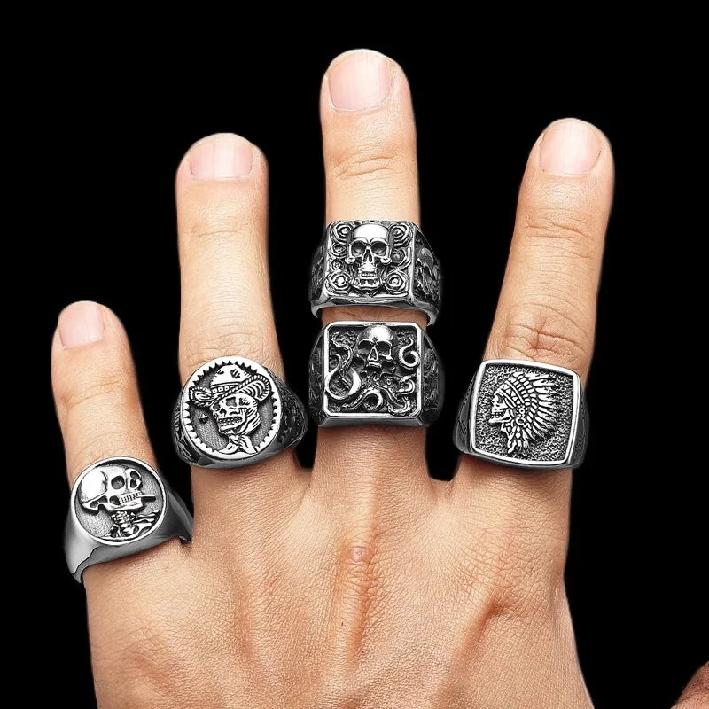 Multi Style Gothic Skull Rings Stainless Steel Fashion Personality Hip-hop Men Ring Biker Party Charm Jewelry Gift