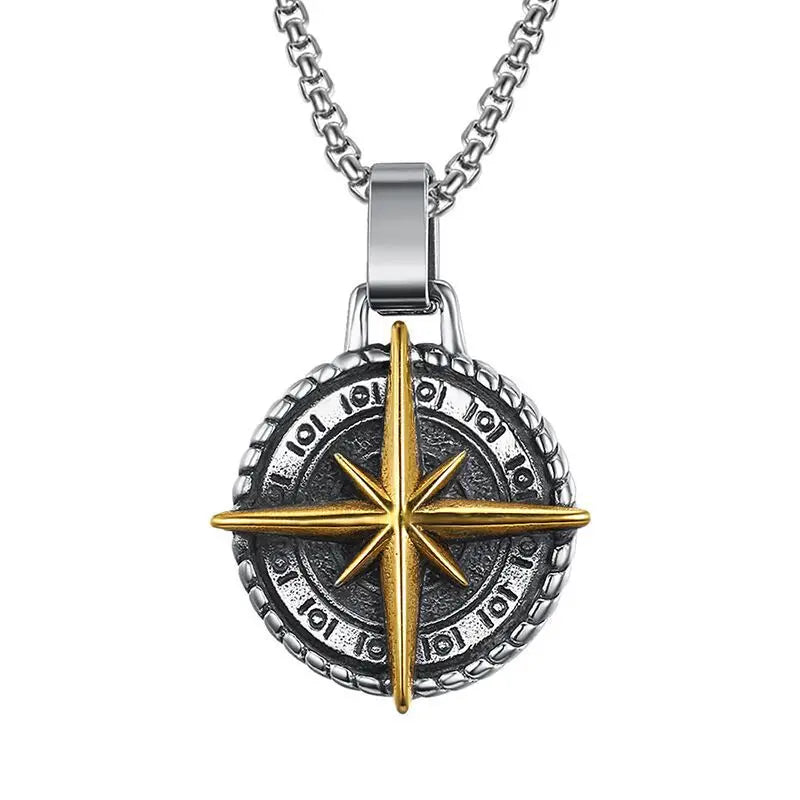 Vegvisir Nordic Rune Compass Pendant Necklace — Zinc Alloy