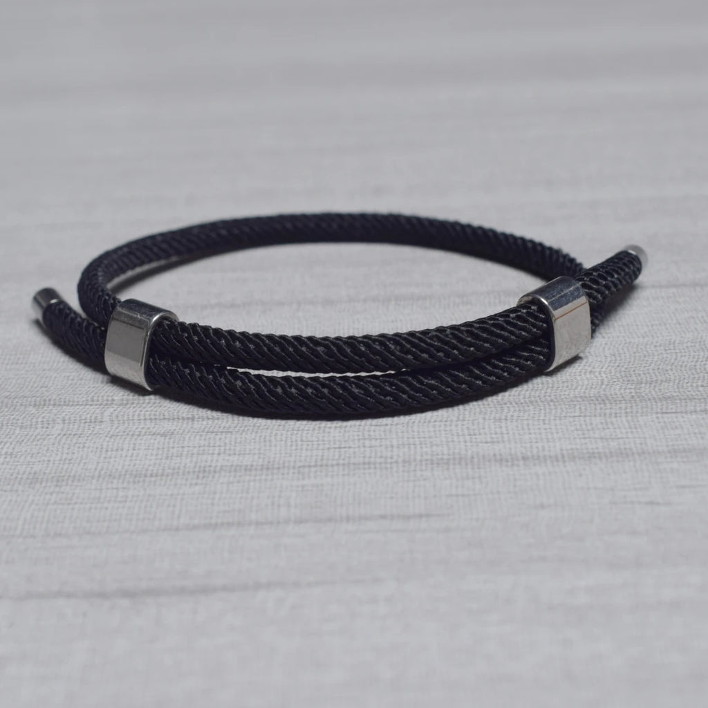Adjustable Woven Cord Bracelet — Stainless Steel Sliding Clasp