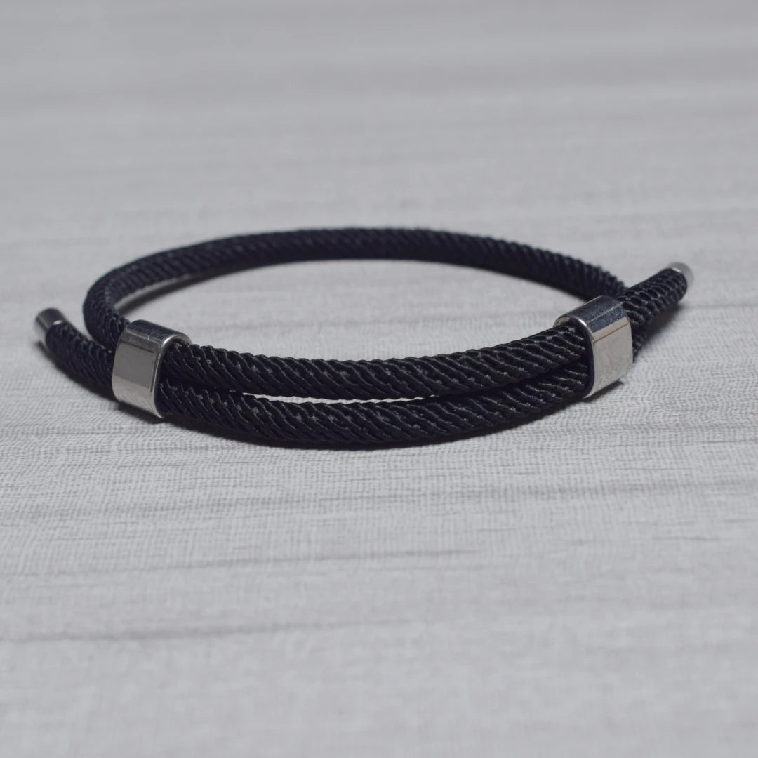 Adjustable Woven Cord Bracelet — Stainless Steel Sliding Clasp