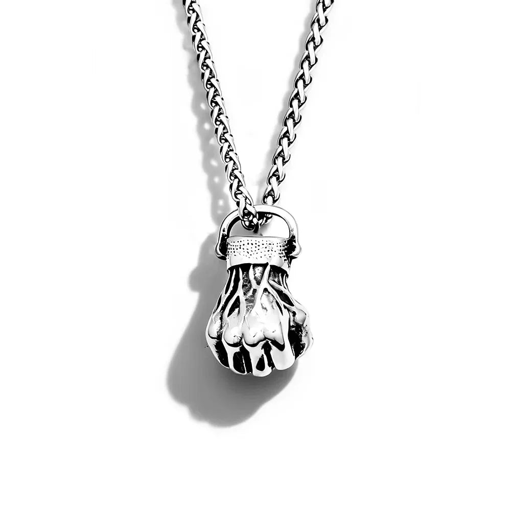Retro Strength Fist Hand Pendant Necklace Stainless Steel Clenched Fist Hand Amulet Pendant Unisex Gothic Hip Hop