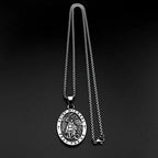 Archangel Saint Michael Pray for Us Stainless Steel Chain Necklace for Women Men Silver Color Oval Pendant Necklaces