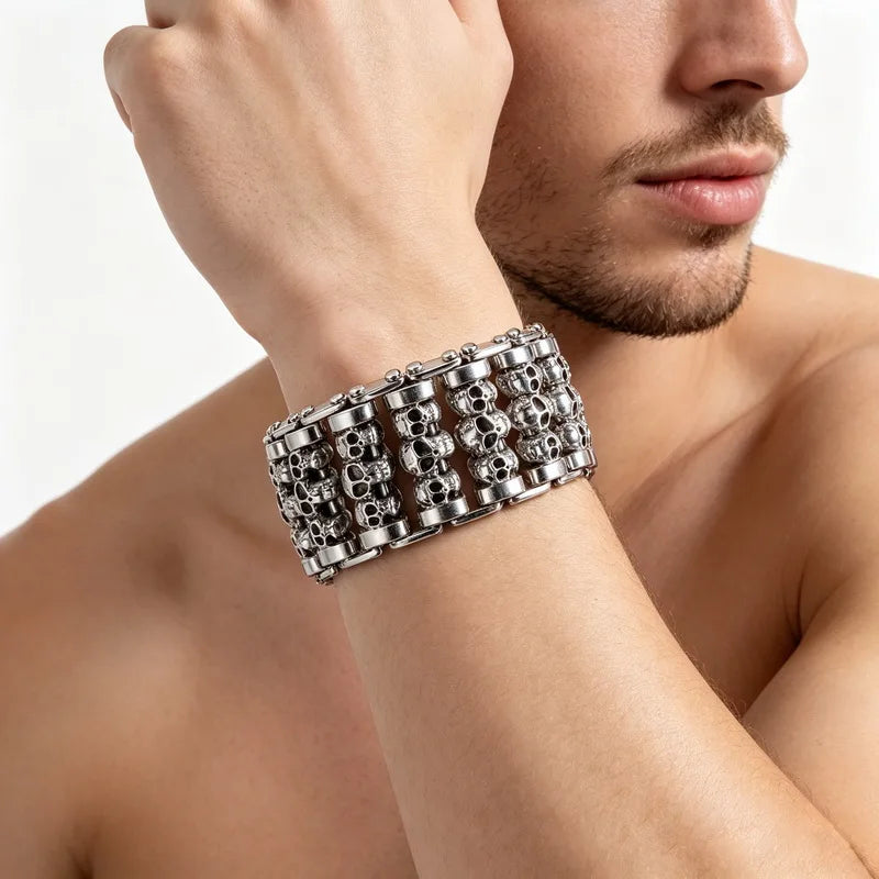 Bracelets For Men's Boy Fashion Chain Jewelry, 316L Stainless Steel Rock Punk Motorbiker Cross Flower Bracelet and
