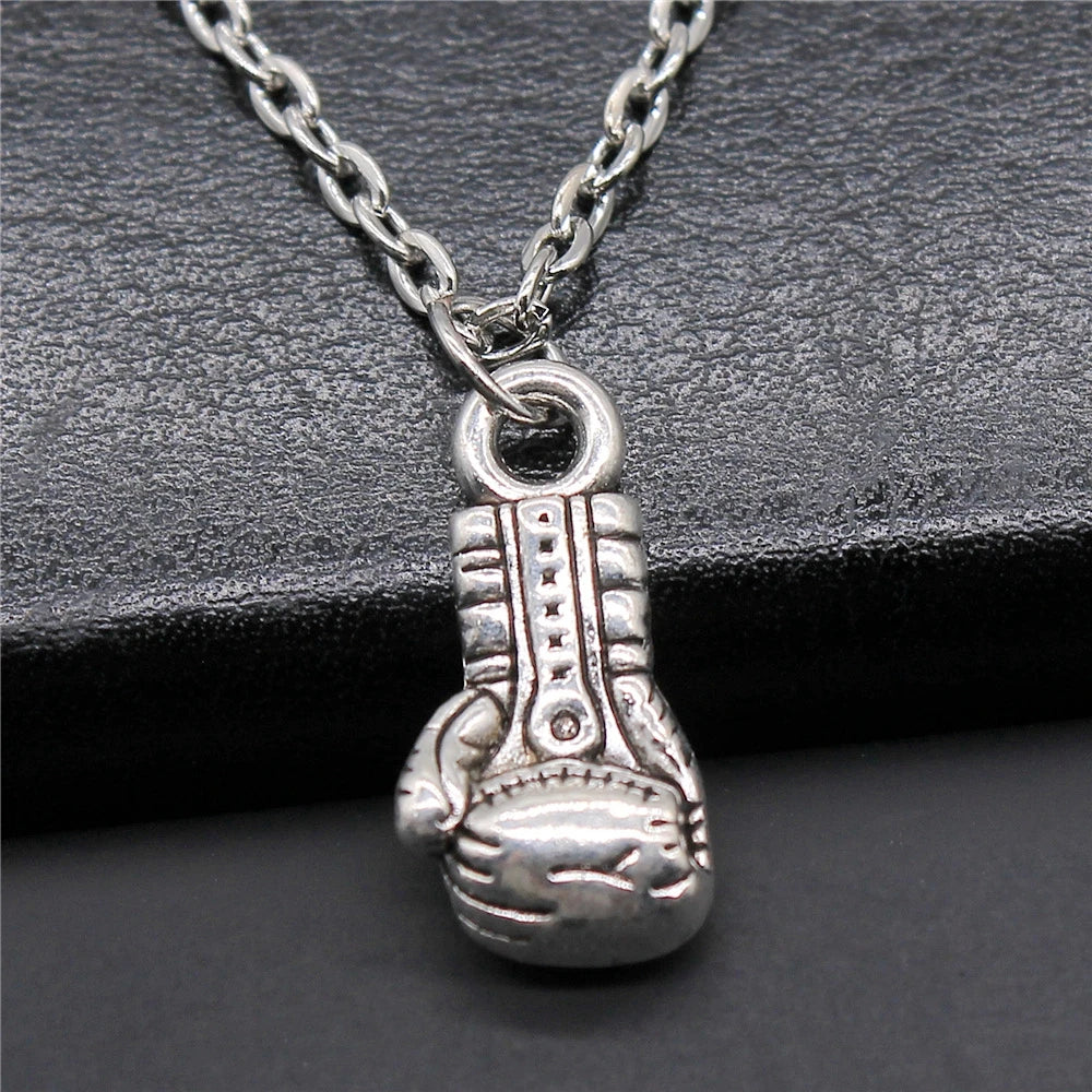 Boxing Gloves Pendant Necklace — Silver-Tone 22mm