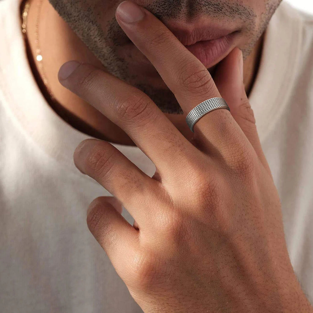 Vnox 5.7mm Woven Textured Open Ring for Men Boys, Adjustable Simple Metal Finger Band, Vintage Male Jewelry