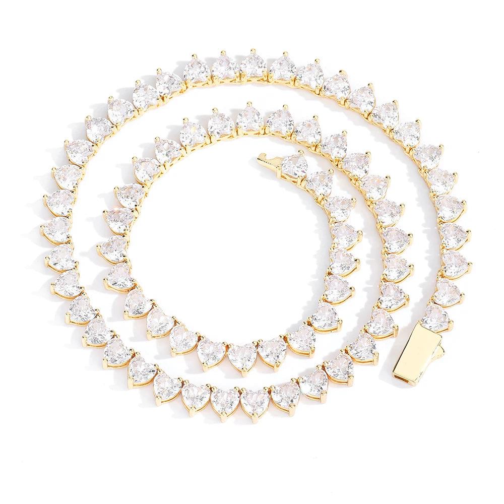 Heart Tennis Chain Iced Out Necklace