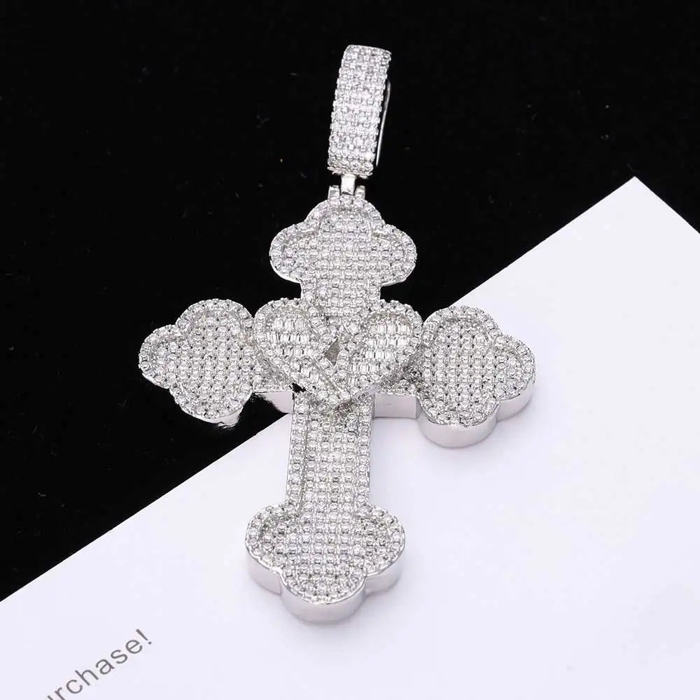 Iced Out Cross Pendant Necklace Stainless Steel
