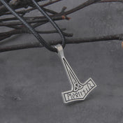 Viking Rune Thor's Hammer Pendant Necklace — Steel