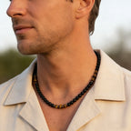 Retro Natural Stone Beads Necklace Tiger Eye Stone Stainless Steel Collar Necklace for Men Boho Trendy Jewelry Gifts