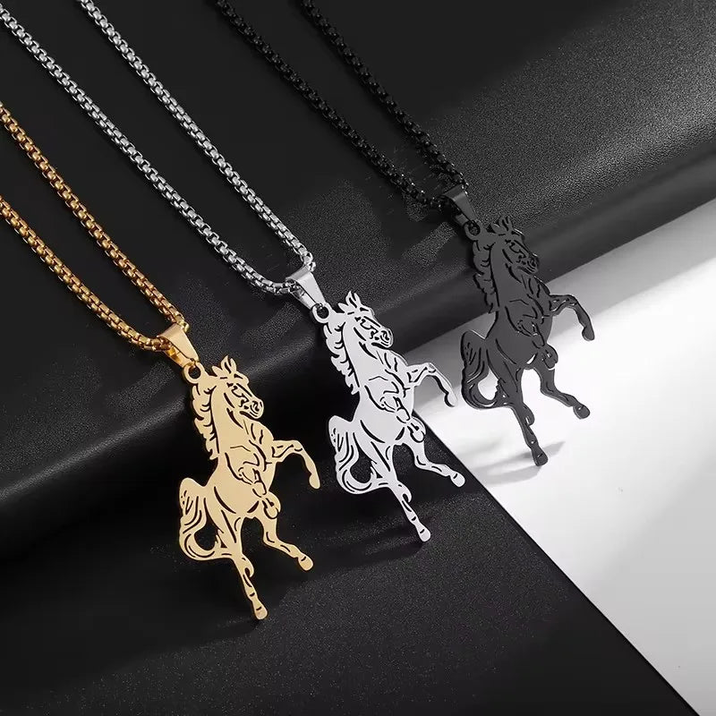 Gold Running Horse Pendant Necklace Stainless Steel