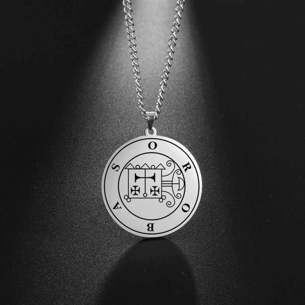 LIKGREAT Lesser Key of King Solomon Occult Sigil 72 Demon Charm Medalion Necklace for Men Women Stainless Steel Magic Talisman