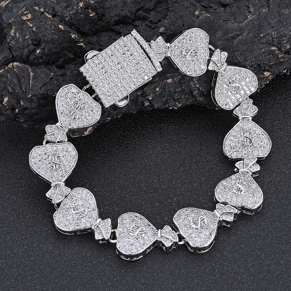 Iced Out Cuban Money Bag Bracelet Stainless Steel