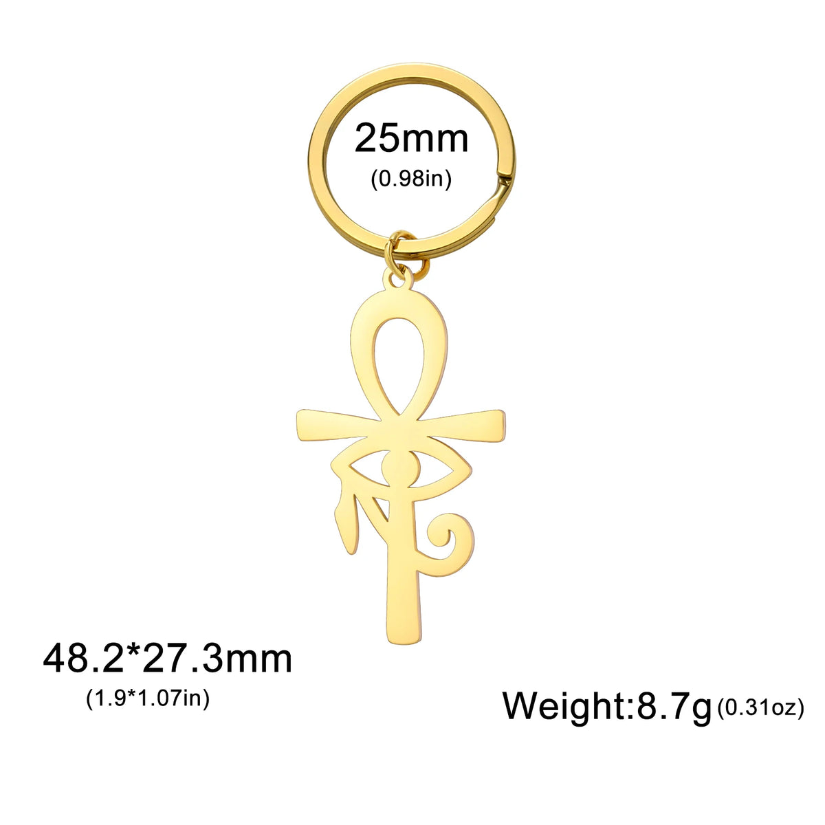LIKGREAT Eye of Horus Keychain Ancient Egypt Ankh Cross Keyring for Women Men Stainless Steel Talisman Cross Jewelry