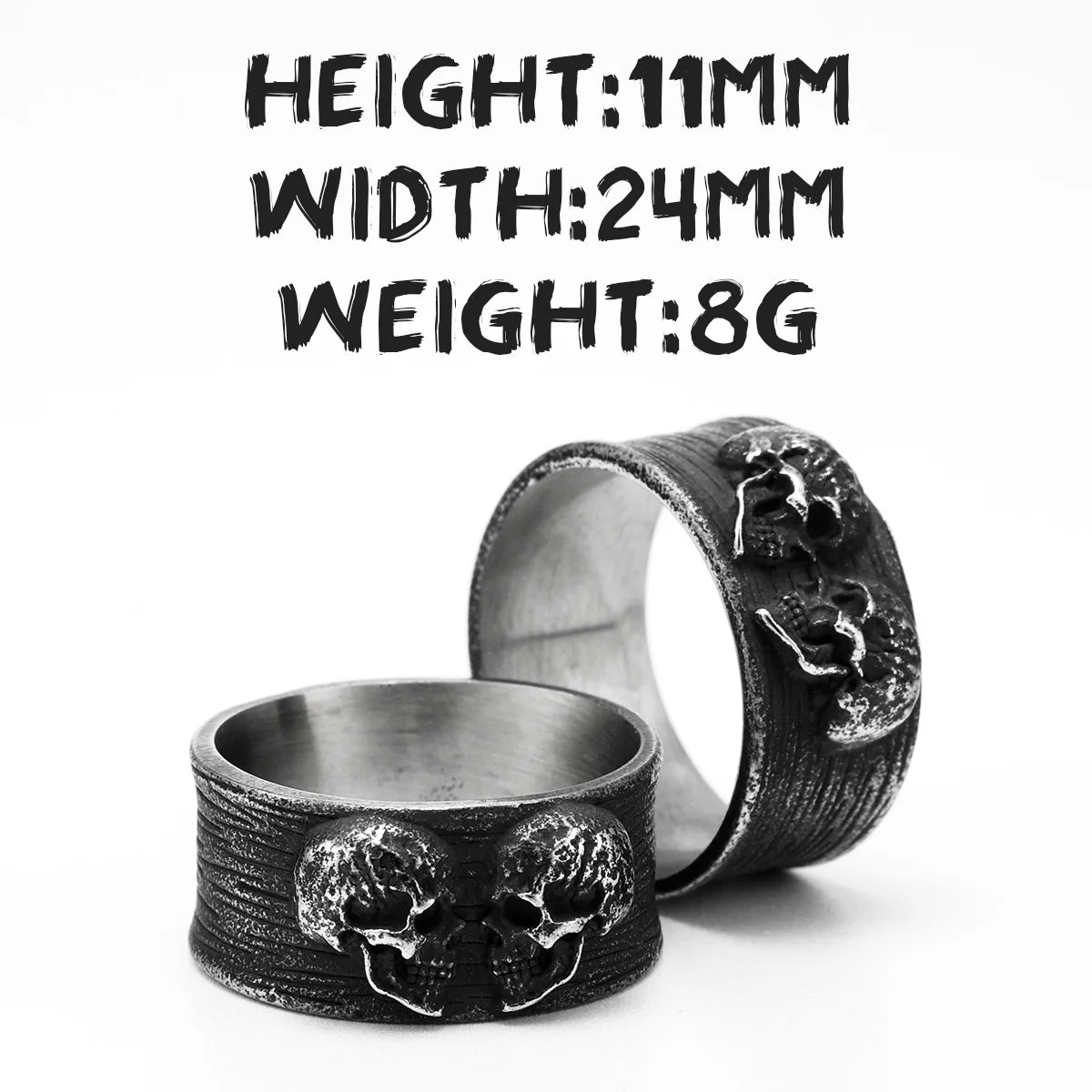 Twin Skull Ring Black — Stainless Steel