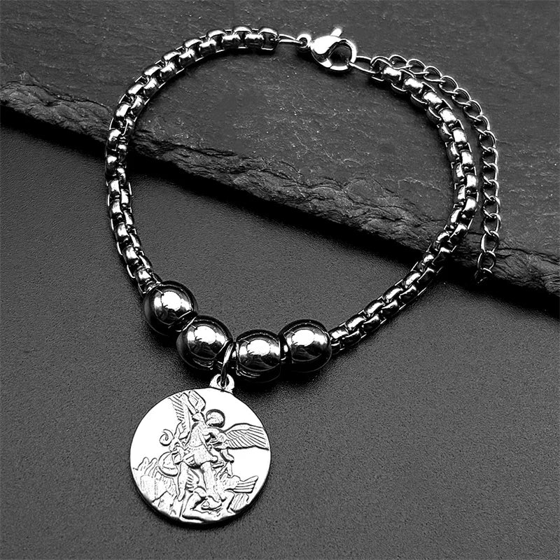 Archangel Michael Hand Chain Bracelet — Stainless Steel