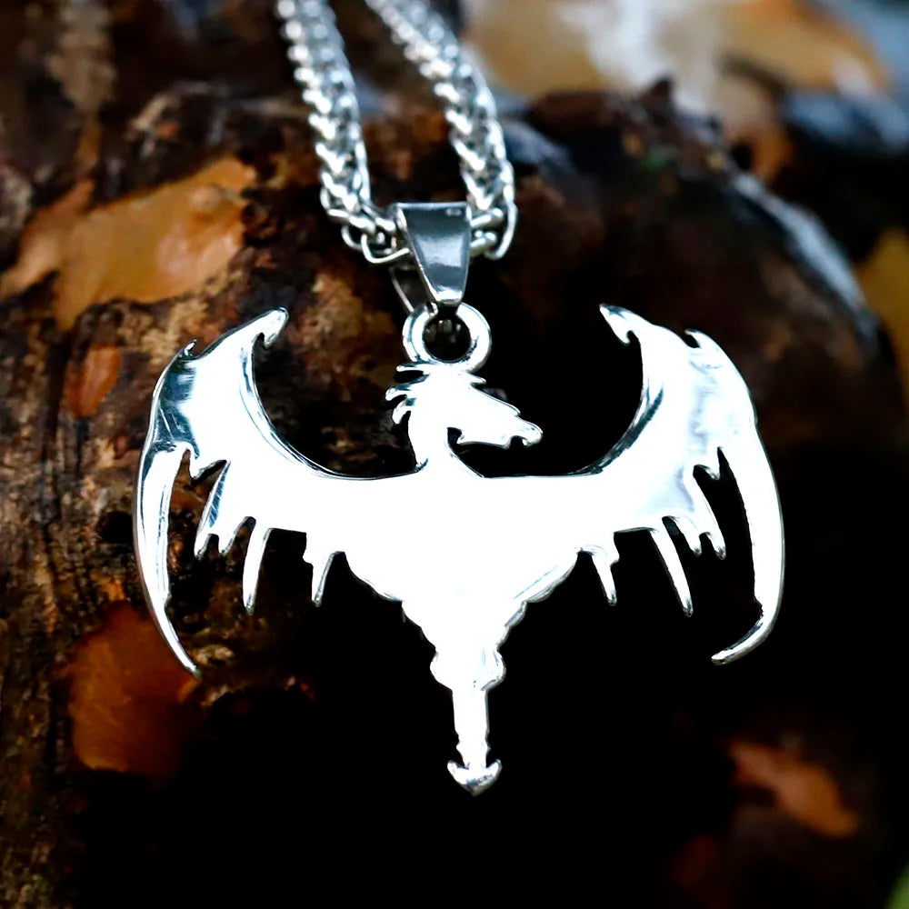 Viking Dragon Stainless Steel Pendant Necklace