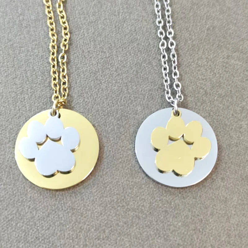Mirror Polish Dog Paw Necklace — 304 Stainless Steel
