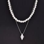 Rhombus Pearl Bead Chain Necklace — SS