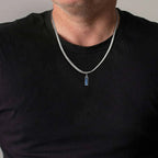 Blue Stone Cuban Pendant Necklace — SS