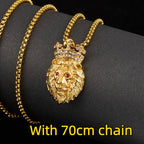 Lion Head Crown Pendant Necklace — Iced Out, Stainless Steel