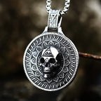 3D Round Skull Pendant Necklace — Stainless Steel