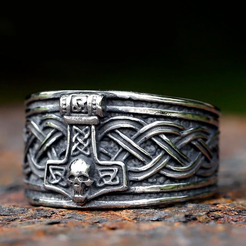 New Viking Amulet Nordic Mjolnir Thor's Hammer and Skull Ring For Men Women Stainless Steel Male Anel Gift Free Shipping
