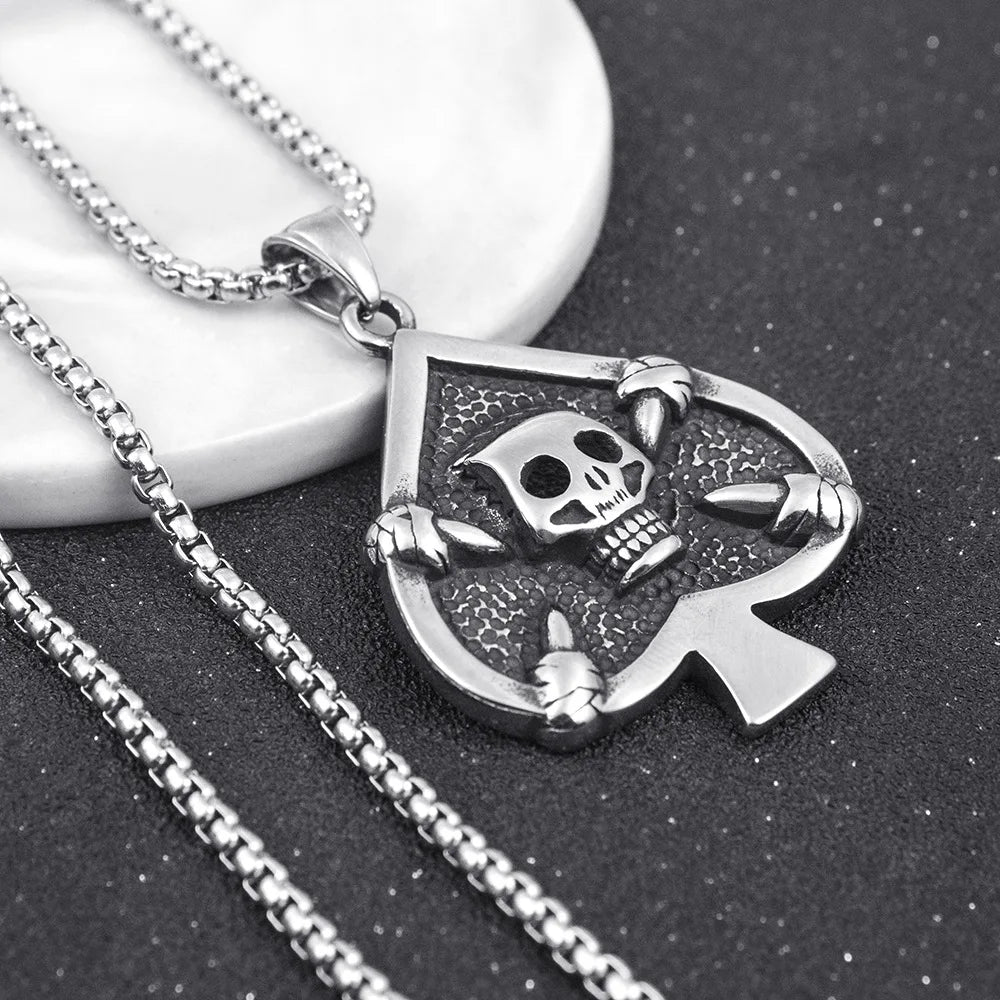 Skull Poker Card Steel Pendant European American