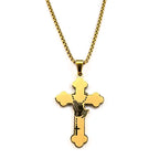 Jesus Cross Praying Hand Stainless Steel Pendant Necklace for Women Men Gold Color Catholic Faith Rosary Box Chain