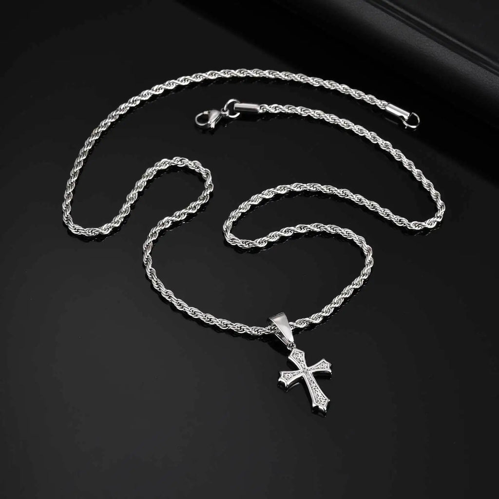 Vnox Stainless Steel Cross Pendant Necklace, 17x26mm Cross Pendant with Twisted Chain Religious Faith Jewelry Gift for