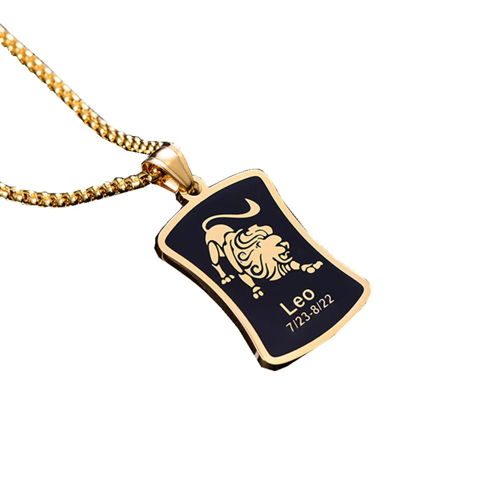 Leo 12 Constellations Necklace For Men/Women Birthday Gifts Stainless Steel Gold Color Scorpio Pendant Zodiac Sign Jewelry