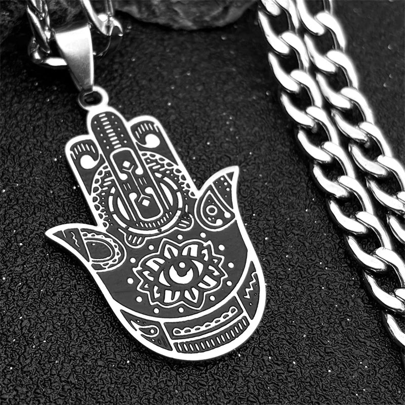 Fatima Hand Pendant Necklace — Silver