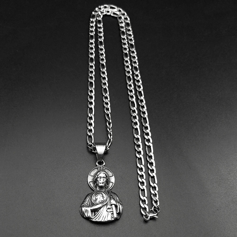 Sacred Heart Jesus Amulet Pendant Necklace — Stainless Steel