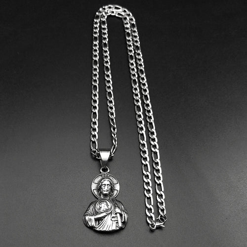 Christian Sacred Heart Jesus Necklace Stainless Steel Silver Color Women Men Christ Amulet Faith Chain Jewelry Party Gift