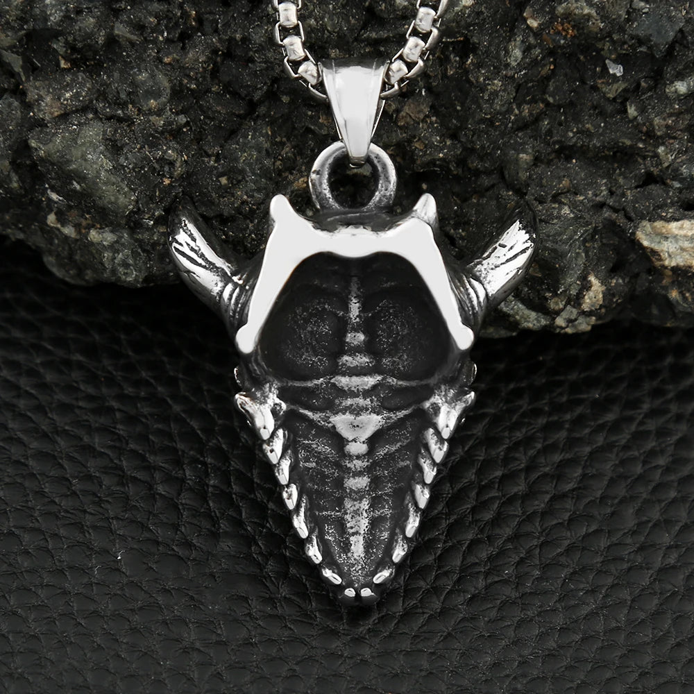Flying Dragon Skull Six Pointed Star Necklace — Stainless Steel
