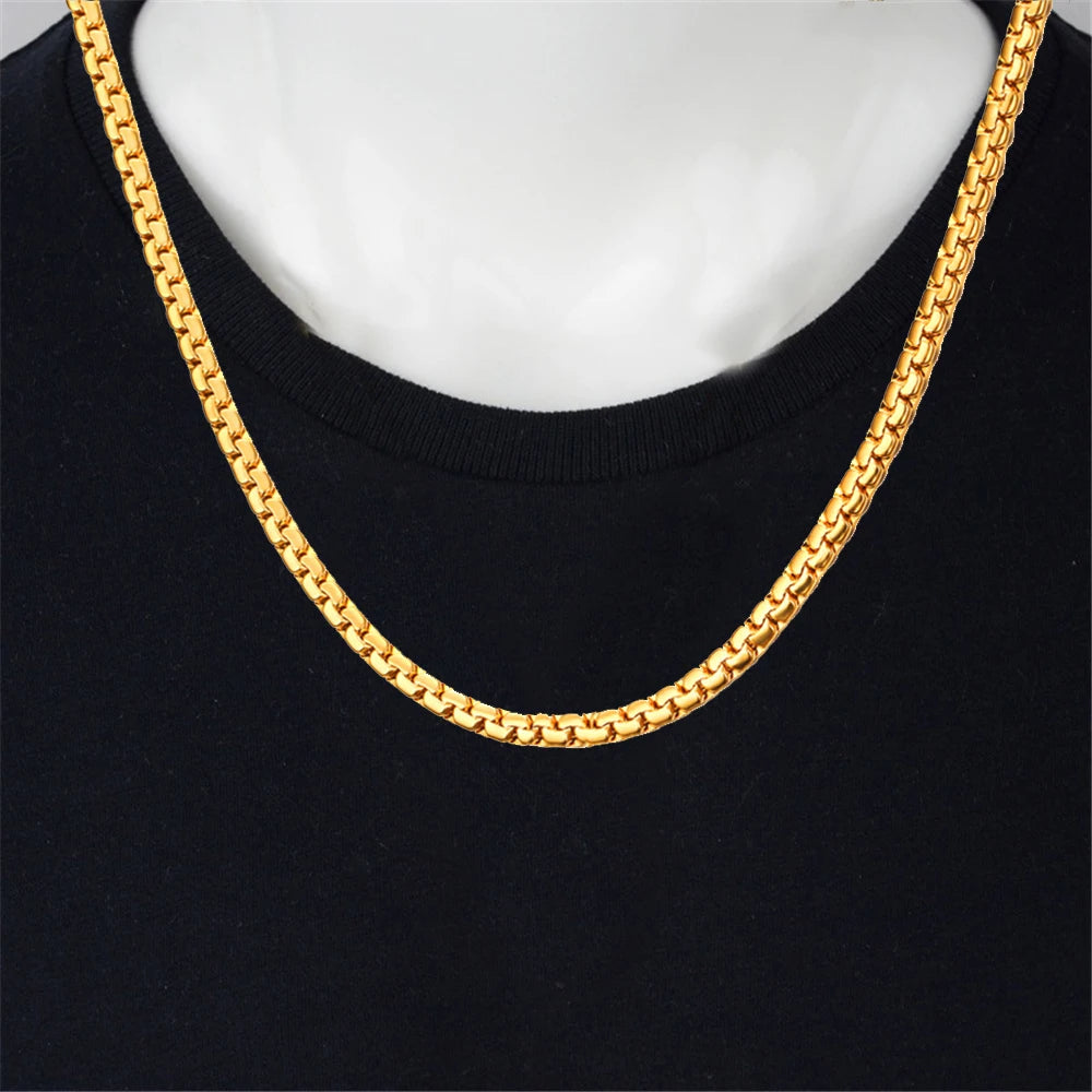 Mens Chain 6MM Long Necklace for Men 20" 23" 26" Gold Color Stainless Steel Flat Snake Chain Necklaces Men Chain