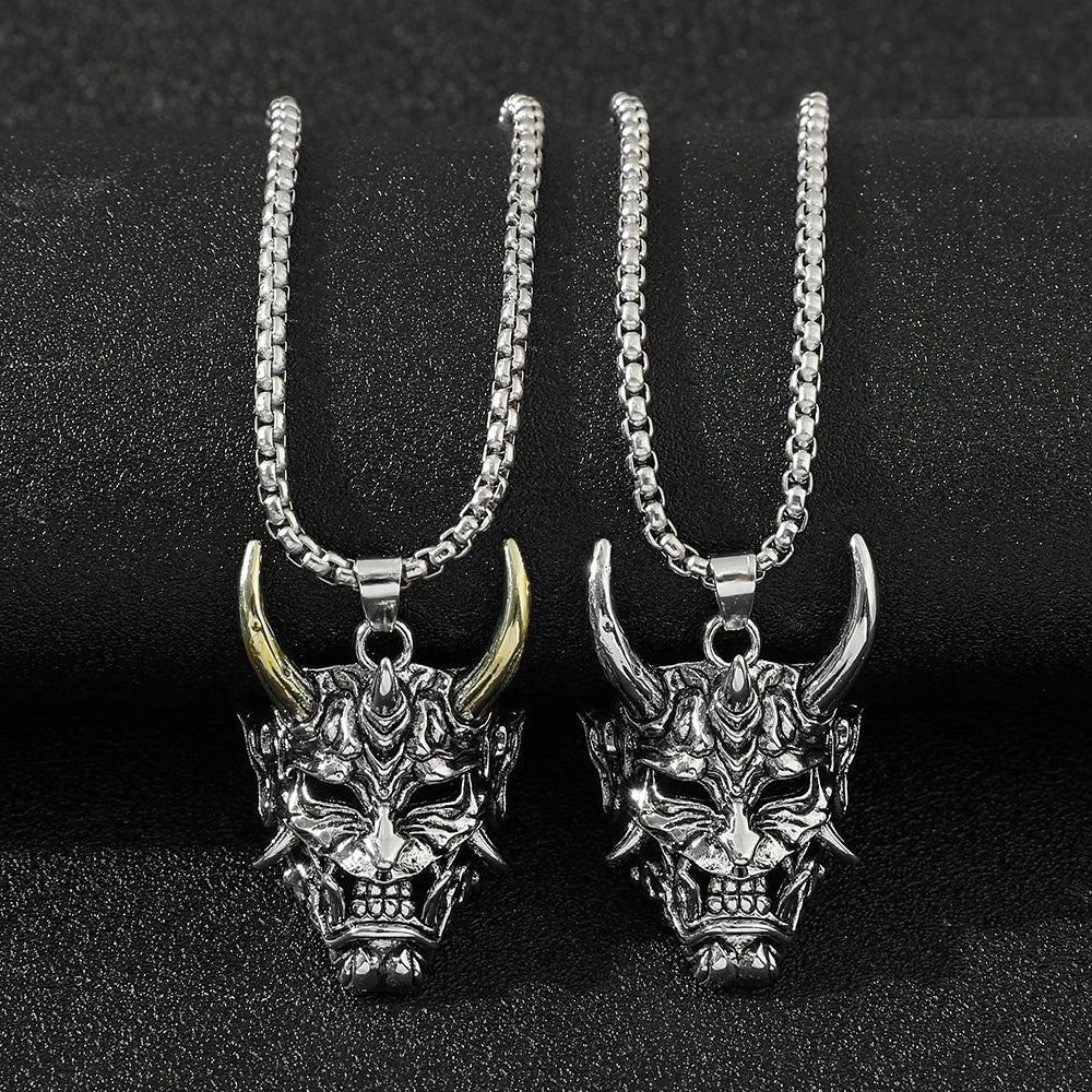 Handsome Rascal Ghost Mask Pendant Necklace Gold & Silver Color Horn Bull King Design Fashion Jewelry for Men And Women