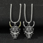 Handsome Rascal Ghost Mask Pendant Necklace Gold & Silver Color Horn Bull King Design Fashion Jewelry for Men And Women