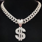Men Women Hip Hop Dollar Pendant Necklace with 13mm Cuban Chain Hiphop Iced out pendants Necklaces Fashion Punk Jewelry