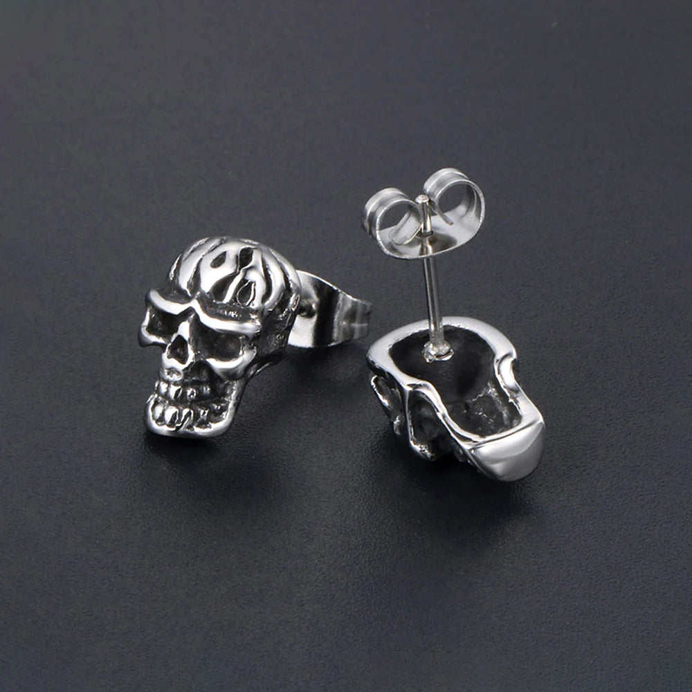Skull Steel Earrings Punk Vintage 316L Biker Skeleton