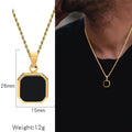 Simple Men Stainless Steel Pendant Necklace Retro Square Black Shell Figaro Chain Necklace Fashion Jewelry Trend Accessories