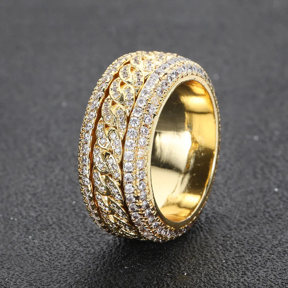 Iced Out Cuban Spinner Ring Stainless Steel