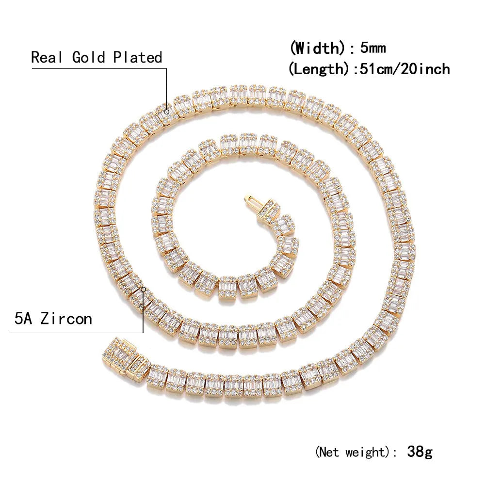 Iced Out Rock Sugar Tennis Chain Miami Cuban Link Necklace 5mm