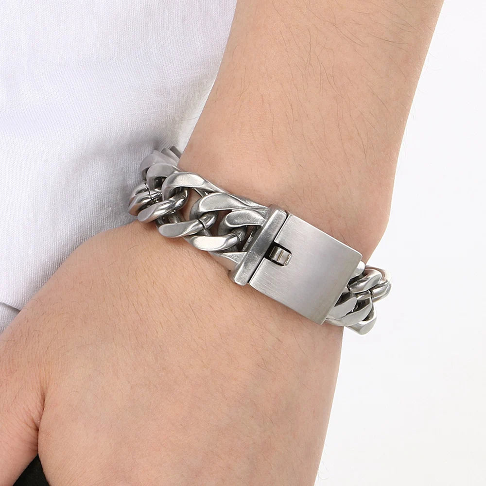 Classic Bracelet Men's 18MM Width Brushed Matte 316L Stainless Steel Curb Cuban Link Chain Man Bracelets Male Jewelry