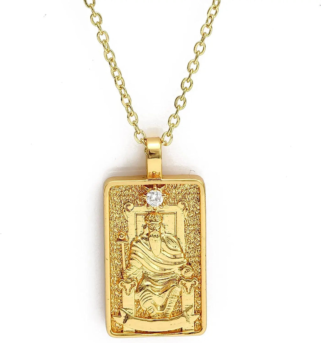 Double Sided Original Tarot Cards Necklace Tarot Moon Cigano Divination Zircon Necklace Wheel of Fortune Star Death