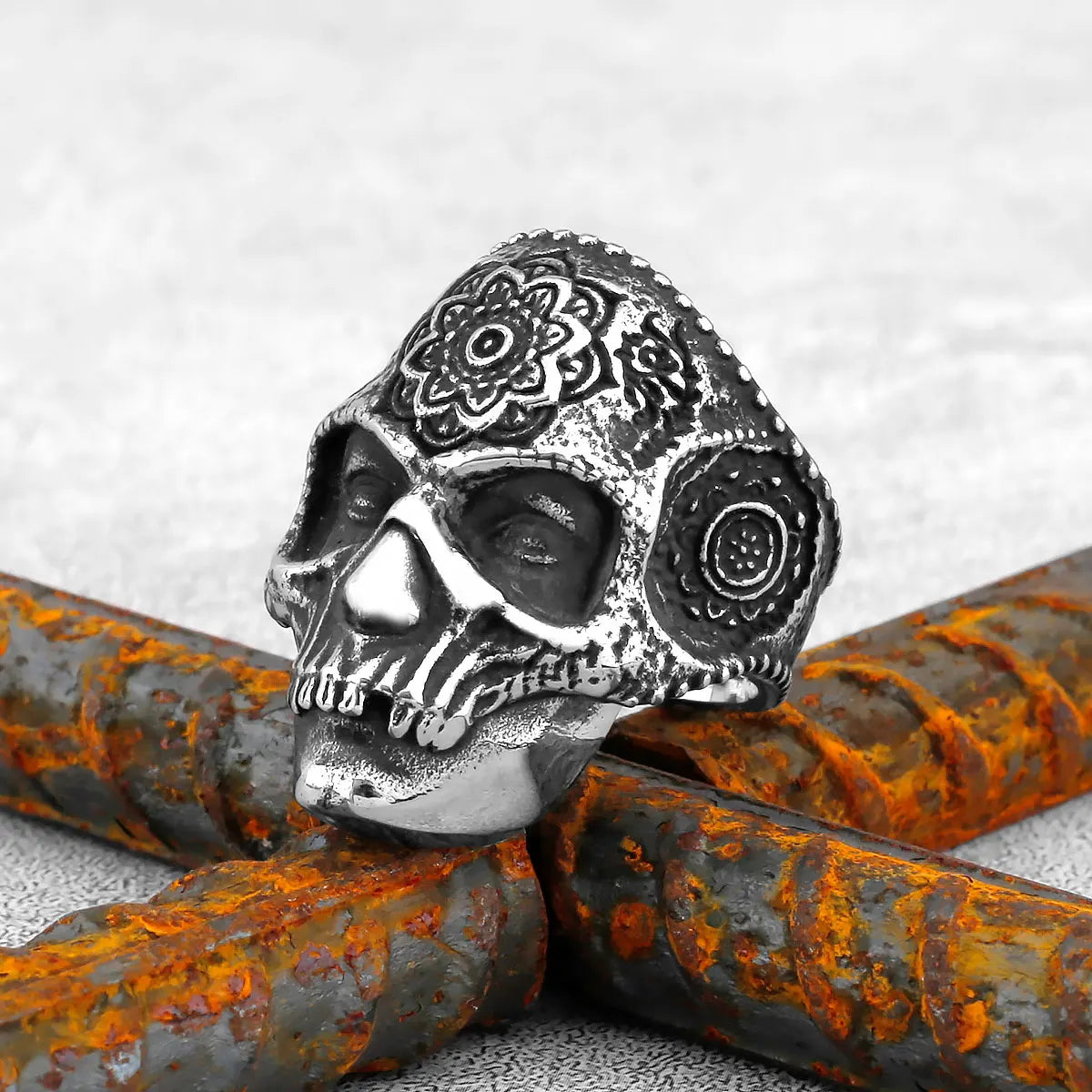High Polish Heavy Skull Ring — Two-Tone