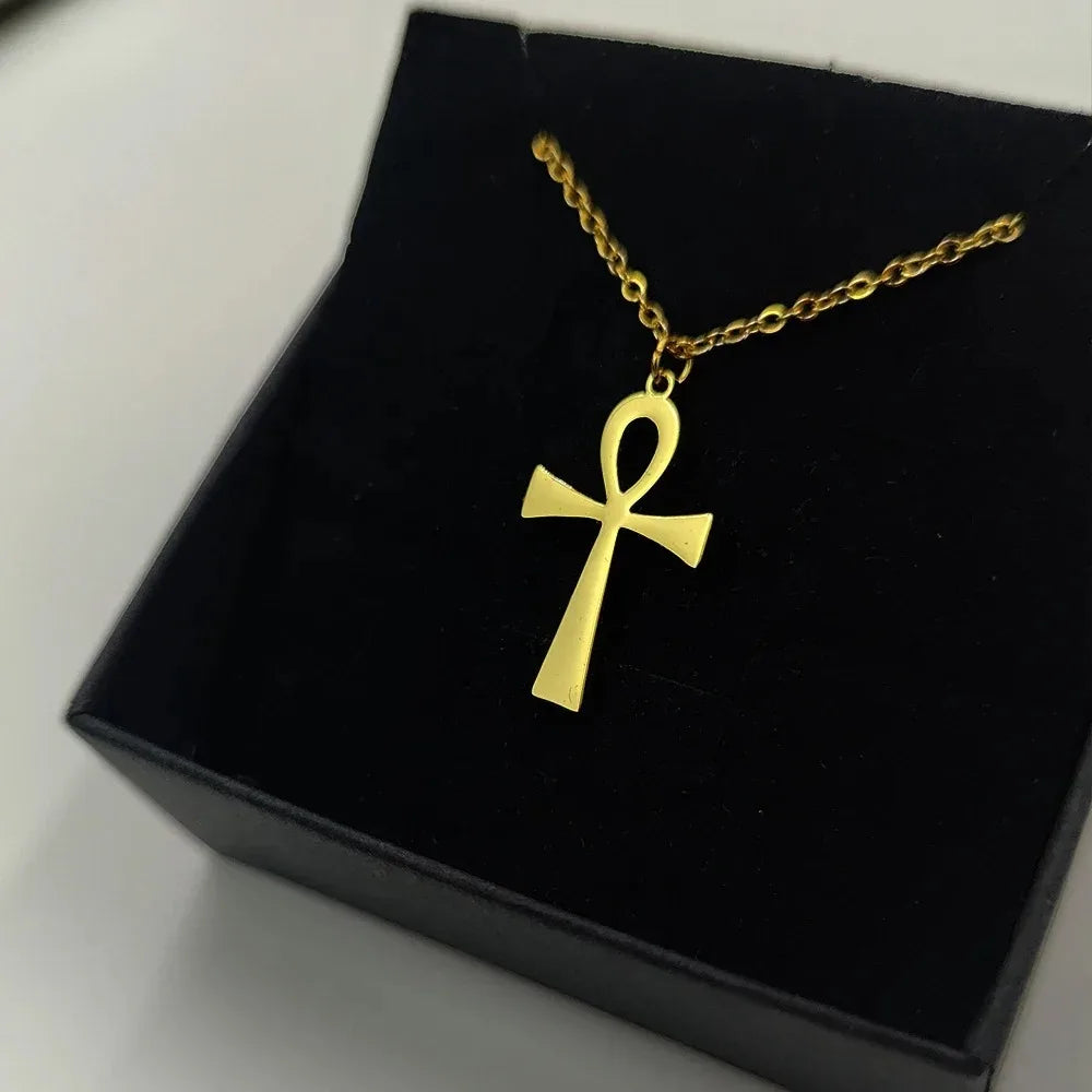 Stainless Steel Fashion Anka Cross Egyptian Ankh Life Symbol Tibetan Pendant Necklace Choker Charm Gift 2025